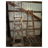 Set of 2 Used Wooden and Aluminum Step Ladders