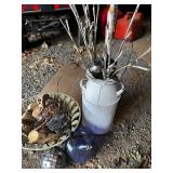 Decorative Lot: Milk Can with LED Branch Lights & Assorted Decor Pieces