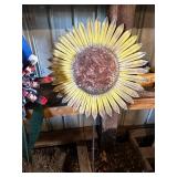 Set of 3 Metal Flower Yard Art Sculptures with Birdhouse and Watering Can