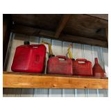 Collection of 3 Used Gasoline Cans with Spouts and Funnel