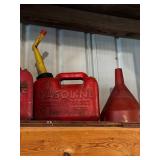 Collection of 3 Used Gasoline Cans with Spouts and Funnel
