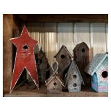 Collection of 9 Decorative Birdhouses including Star-Shaped and Mosaic Design