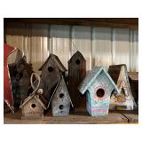 Collection of 9 Decorative Birdhouses including Star-Shaped and Mosaic Design