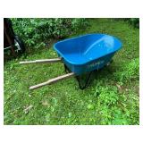 Truper Blue Steel Wheelbarrow with Wooden Handles