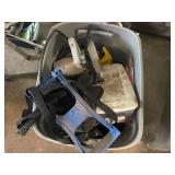 Assorted Workshop Tools and Supplies in Storage Bin