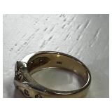 14k Gold Diamond Ring with Princess Cut Stone and Accents