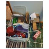 Collection of Plastic Storage Containers and Cardboard Boxes