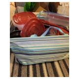 Collection of Plastic Storage Containers and Cardboard Boxes