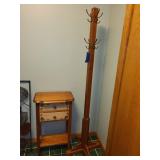 Wooden Coat Stand and Floral Painted Side Table