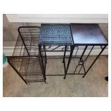 Set of 3 Metal Stands: Wrought Iron Plant Stands and Wire Shelf