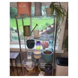 Collection of Garden Planters, Watering Cans, and Decorative Jars