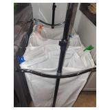 Metal Rolling Laundry Hamper with Hangers and Clothespins