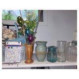 Collection of Home Decor Items with Framed Collage, Baskets, and Vases