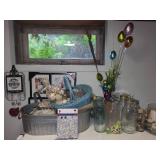 Collection of Home Decor Items with Framed Collage, Baskets, and Vases