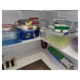 Assorted Kitchenware Collection Including Storage Containers and Baking Supplies
