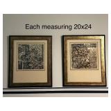 Set of 2 Framed Floral Artwork Pieces, Each Measuring 20x24
