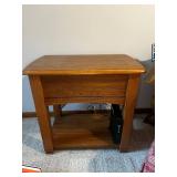 Oak Wood End Table with Drawer and Bottom Shelf