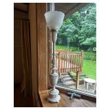 Antique Metal Floor Lamp with Frosted Glass Shade