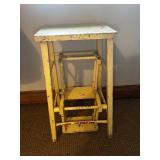 Vintage Wooden Step Stool with Distressed Yellow Paint