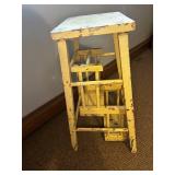 Vintage Wooden Step Stool with Distressed Yellow Paint