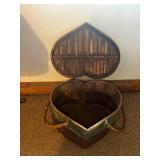 Vintage Heart-Shaped Wicker Basket with Lid