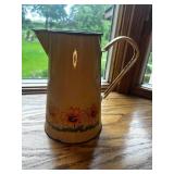 Vintage Floral Tin Pitcher and Assorted Ceramic Bowls Set
