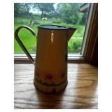 Vintage Floral Tin Pitcher and Assorted Ceramic Bowls Set