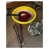 Assorted Kitchenware Collection with Bowls, Mugs, and Utensils