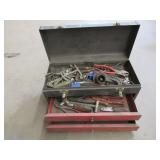 GRAY METAL TOOL BOX FILLED WITH TOOLS