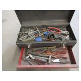 GRAY METAL TOOL BOX FILLED WITH TOOLS