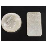 2022 Tuvalu 1 Dollar 007 Coin and Royal Mint Silver Bar