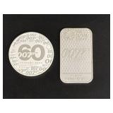 2022 Tuvalu 1 Dollar 007 Coin and Royal Mint Silver Bar