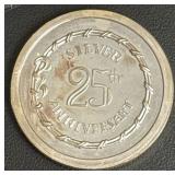 Silver 25th Anniversary Commemorative Round with "I Love You" Inscription
