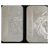Two 1 Troy Oz .999 Fine Silver Bars by Scottsdale Mint