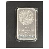 5 oz .999 Fine Silver Bar With Buffalo Design