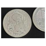 Two 2024 Charles III Britannia 1 oz Silver Bullion Coins
