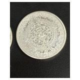 Two 1-Troy-Ounce .999 Fine Silver Rounds with Aztec Calendar Design