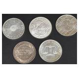 5 One-Troy-Ounce .999 Fine Silver Rounds