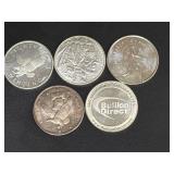 5 One-Troy-Ounce .999 Fine Silver Rounds