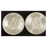 Two Aztec Calendar 1-Ounce .999 Fine Silver Rounds Minted 1966