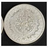 Two Aztec Calendar 1-Ounce .999 Fine Silver Rounds Minted 1966