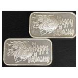 Two 1-Ounce .999 Fine Silver Happy Halloween Bars