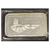 1-Oz .999 Fine Silver Bar With "Happy Birthday 1973" Design