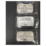 Three 2022 Stack"s Bowers 1 oz Silver Bars in Protective Packaging