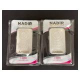 Two 1-Ounce Nadir Fine Silver Bars in Sealed Packaging