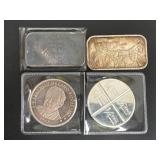 Four Silver Bars and Rounds Featuring Franklin D. Roosevelt and Old Ironside