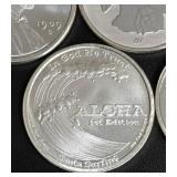 Five 1 troy oz .999 Fine Silver Rounds, Various Designs