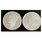 Two 1 Troy Ounce Liberty Silver Rounds, .999 Fine Silver