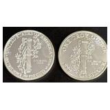 Two 1 Troy Ounce Liberty Silver Rounds, .999 Fine Silver