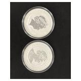 2014 and 2017 Australian 1 Dollar Silver Coins Featuring Koala and Christmas Designs